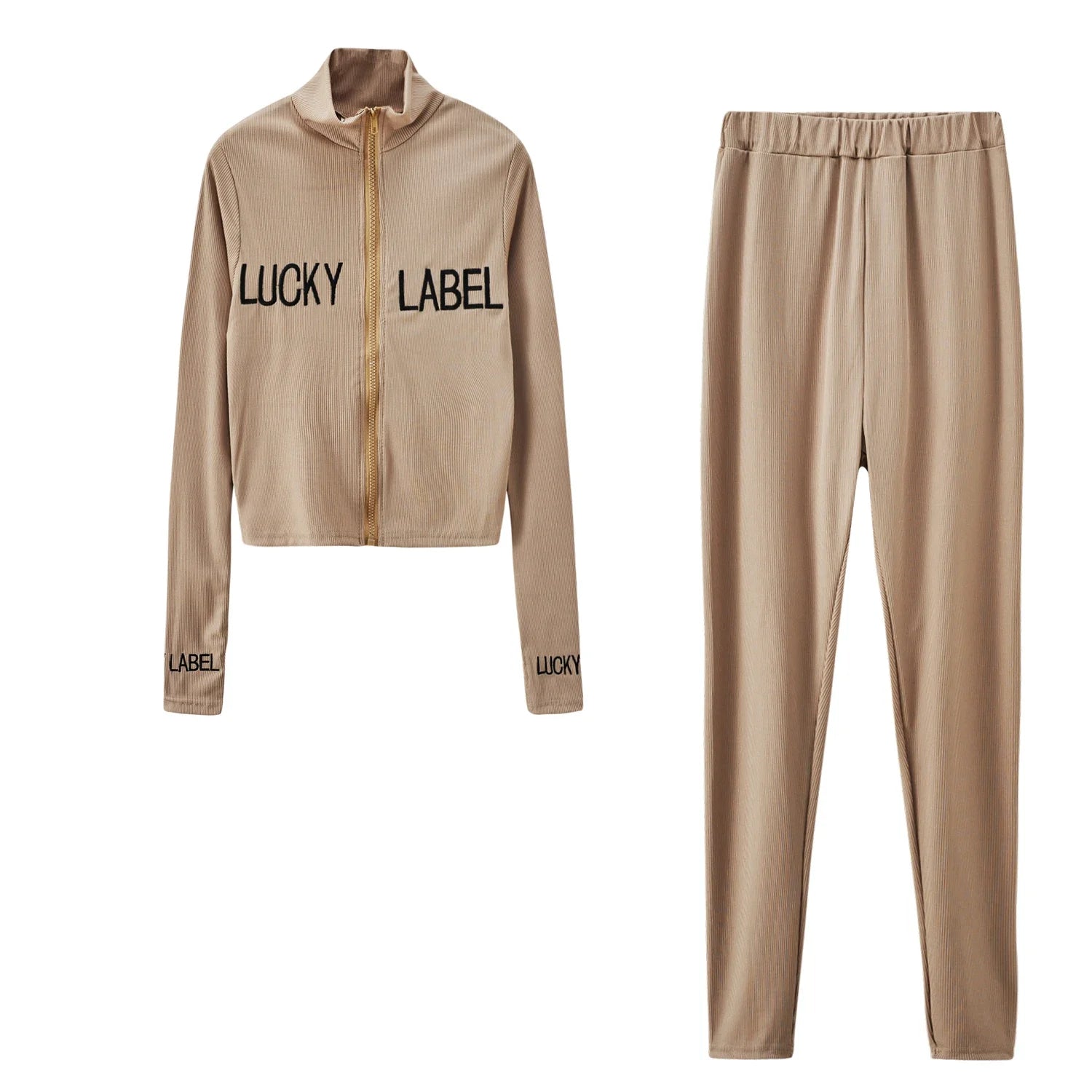 2026 Women's High-Necked 2-Piece Sport Suit with Embroidered Letters And Zipper Detail
