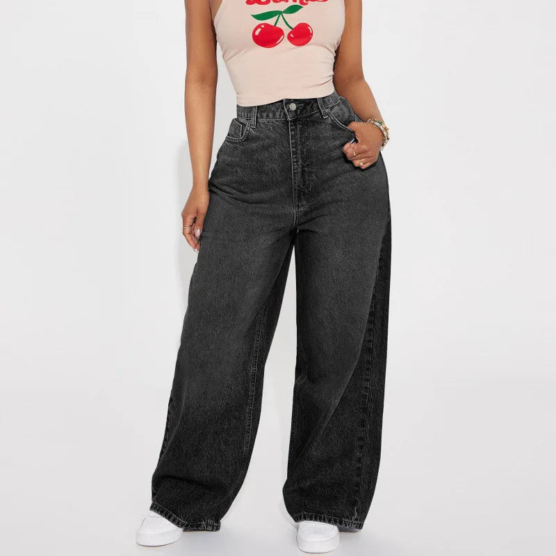 High Waist Straight Leg Jeans Women's Denim Pants Comfortable Casual Style Cotton Blend Long Trousers Trendy Commute Style