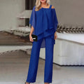 New Matching Collection Fashion Women's Bat Sleeve Top Casual Off Shoulder Party Elegant Wide Leg Pants Women's Two Piece Set