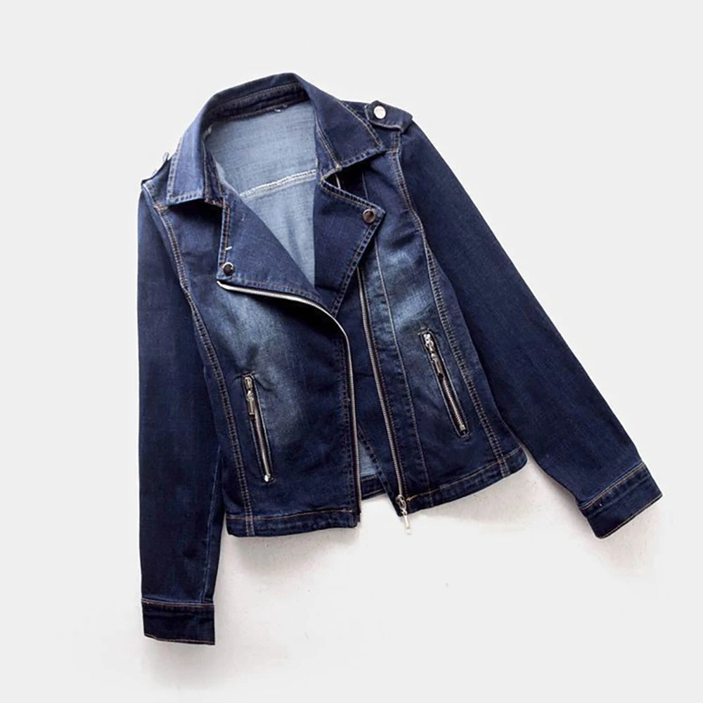 Spring and Autumn Trend New style, Fashion Denim Jacket for Women, Suit Collar Motorcycle Jacket coat, Slim Fit Trendy Top