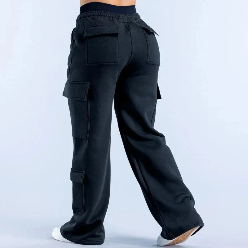 Women Fashion Low Waist Belted Straight Leg Wide Leg Trousers Solid Color Casual Joggers Multiple Pockets American Work Pants