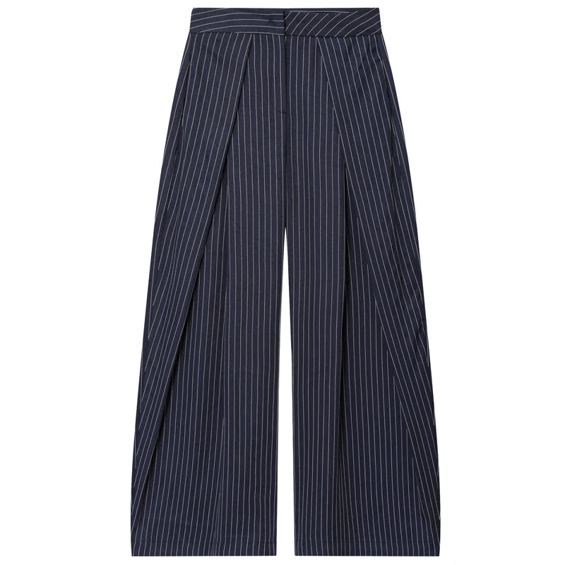 HXAO Striped Baggy Pants Women's Pants Autumn 2025 Elegant Pleated Wide Leg Oversized Trousers Ladies Fashion High Waist Pants