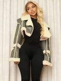 Weird Puss Furry Patchwork Women Crop Jacket Hipster Full Sleeve Open Stitch Hipster Streetwear Warm Outwear Basic Wild Coat