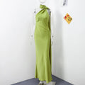Sexy Satin Ribbon Party Dress Women Elegant Halter Backless Off Shoulder Sleeveless Female Dresses 2024 Summer Solid Robe Gown