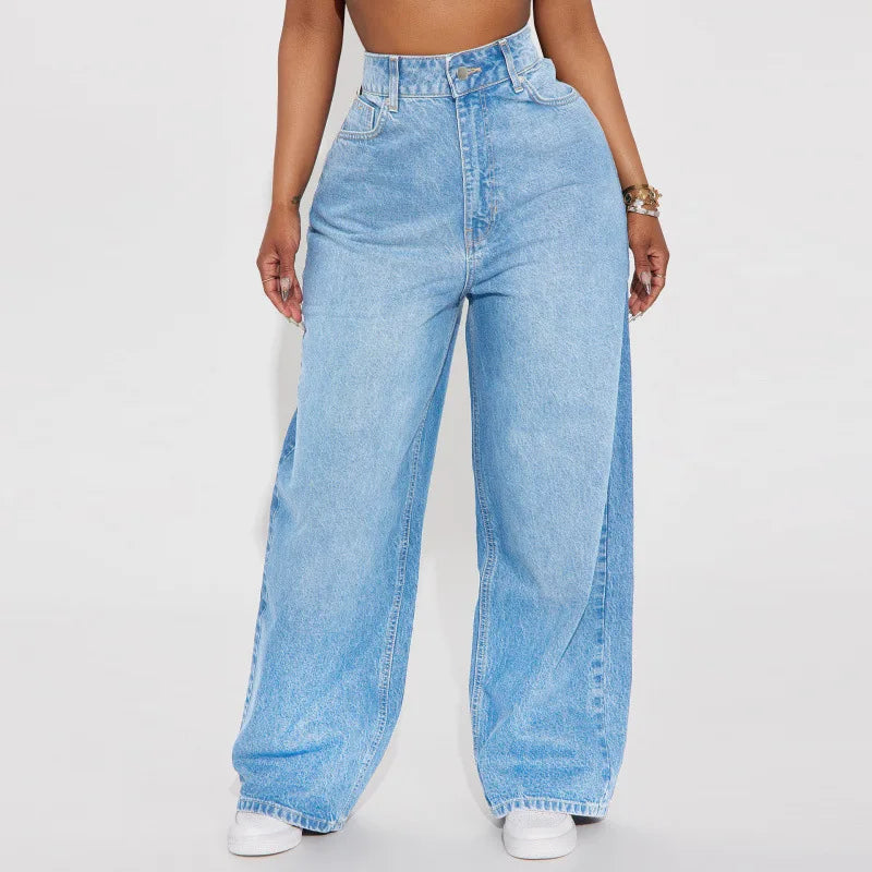 High Waist Straight Leg Jeans Women's Denim Pants Comfortable Casual Style Cotton Blend Long Trousers Trendy Commute Style
