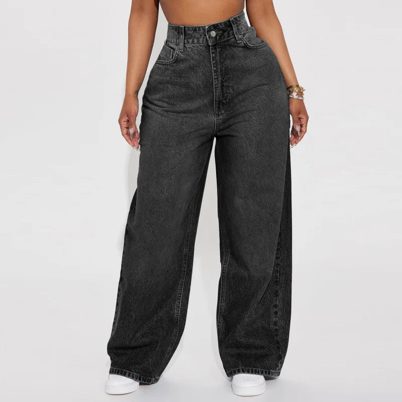 High Waist Straight Leg Jeans Women's Denim Pants Comfortable Casual Style Cotton Blend Long Trousers Trendy Commute Style