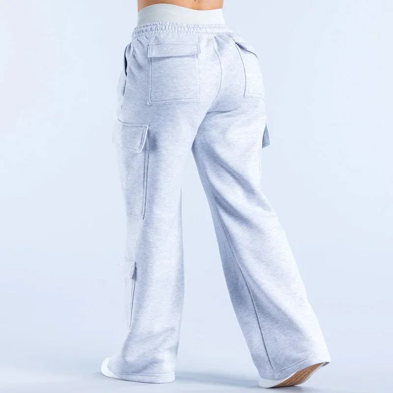Women Fashion Low Waist Belted Straight Leg Wide Leg Trousers Solid Color Casual Joggers Multiple Pockets American Work Pants