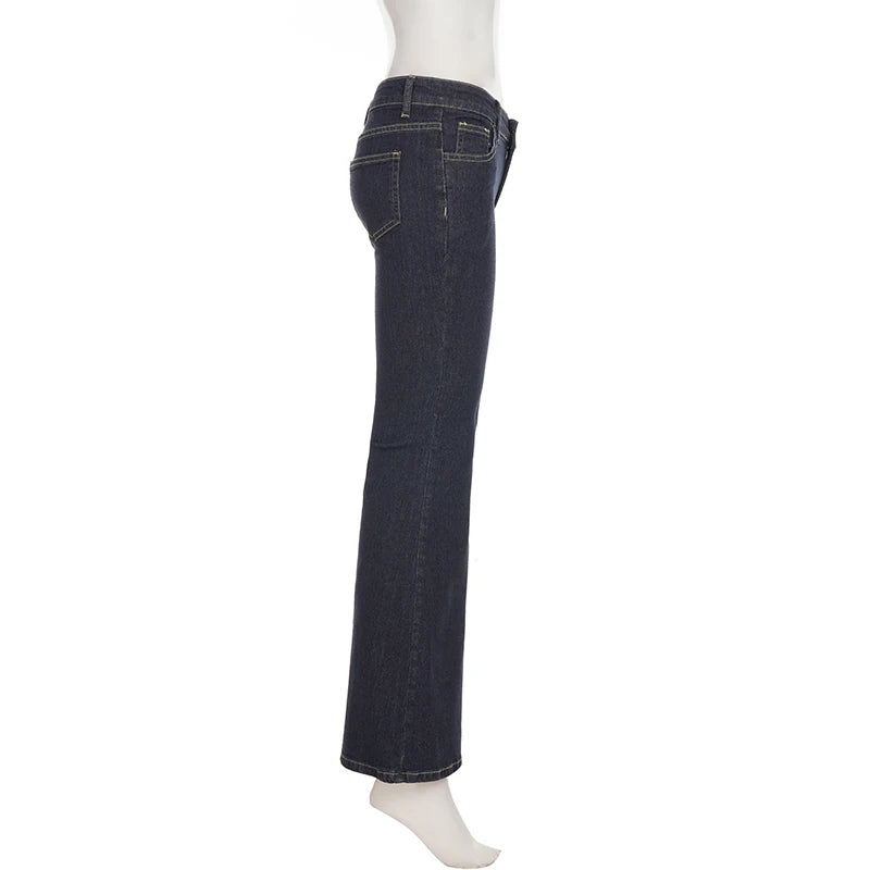 SUCHCUTE Dark Blue Low-Rise Slim-Fit Flare Jean Y2k Aesthetic 2000s Denim Trousers Chic Sexy Pant Casual Outfit Grunge Fairycore