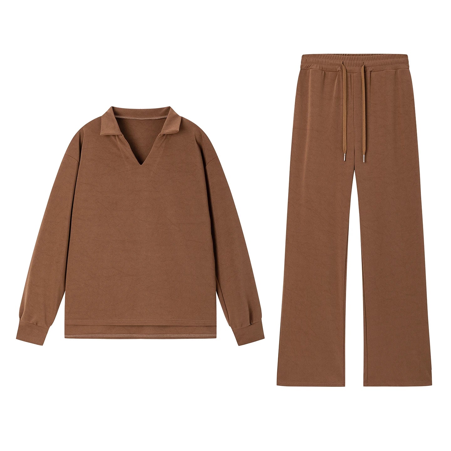 2025 European and American Autumn and Winter New Fashion Casual Women's Long Sleeved Drawstring Solid Color Commuting Pants Set