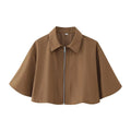 Women's Autumn New Short Zipper Jacket Short Sleeved Top High Waisted Pleated Lantern Flower Bud Half Skirt Set