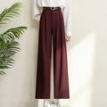 2026 New Burgundy Suits Pants for Women Office Lady Elegant High Waist Wide Leg Fashion Trousers with Pockets Black Gray