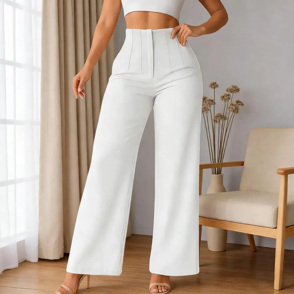 Women Pants High Waist Pure Color Casual Wide Leg Trousers Pure Color Suits Pants Commuting Pants Work Daily Casual Trousers
