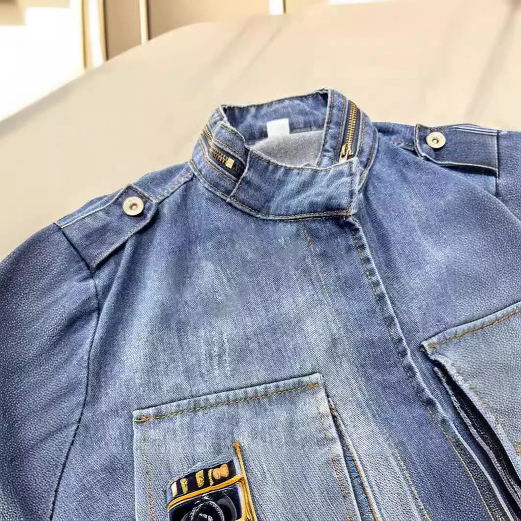 Plus Size Denim Top For Women Fashionable European And American Style Cotton Coat Long Sleeve Square Neck Regular Fit
