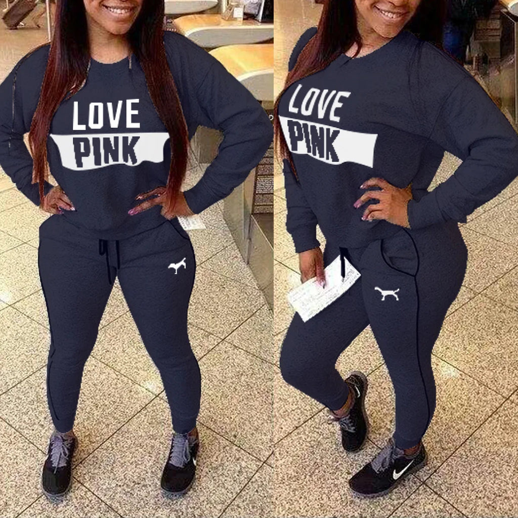 Fashion New Sweatshirts Women Sportswear Printed Letter Spring Tracksuits Long-sleeve Casual Sport Costumes Mujer 2 Piece Set