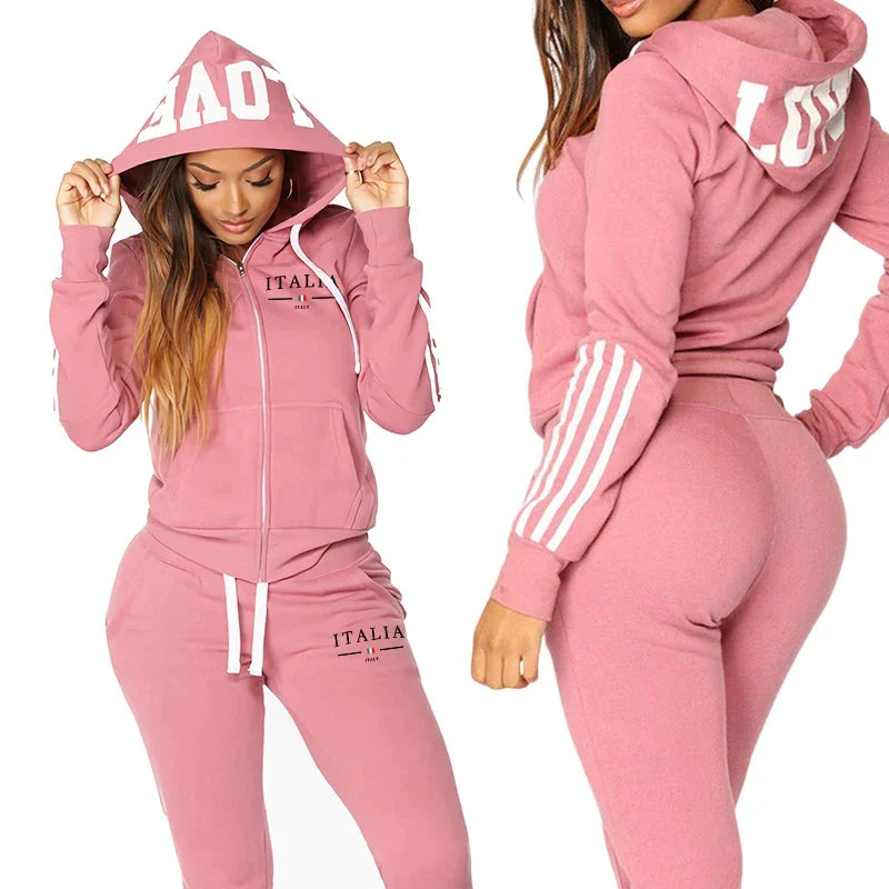 Italy Fashion Tracksuit for Woman 2025 Autumn Popular Zip-up Hoodie Sweatpants Female Urban Casual Fashion Sportswear 2Piece Set