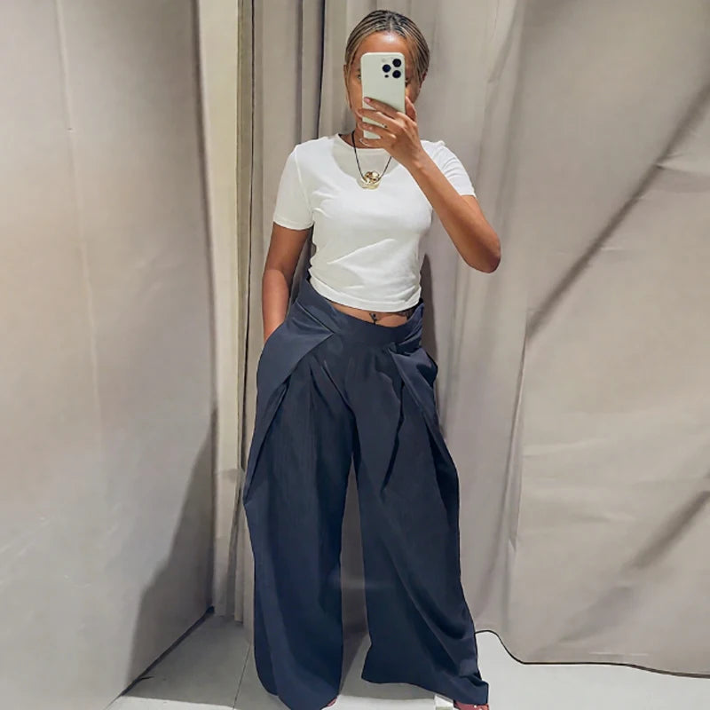 HXAO Striped Baggy Pants Women's Pants Autumn 2025 Elegant Pleated Wide Leg Oversized Trousers Ladies Fashion High Waist Pants