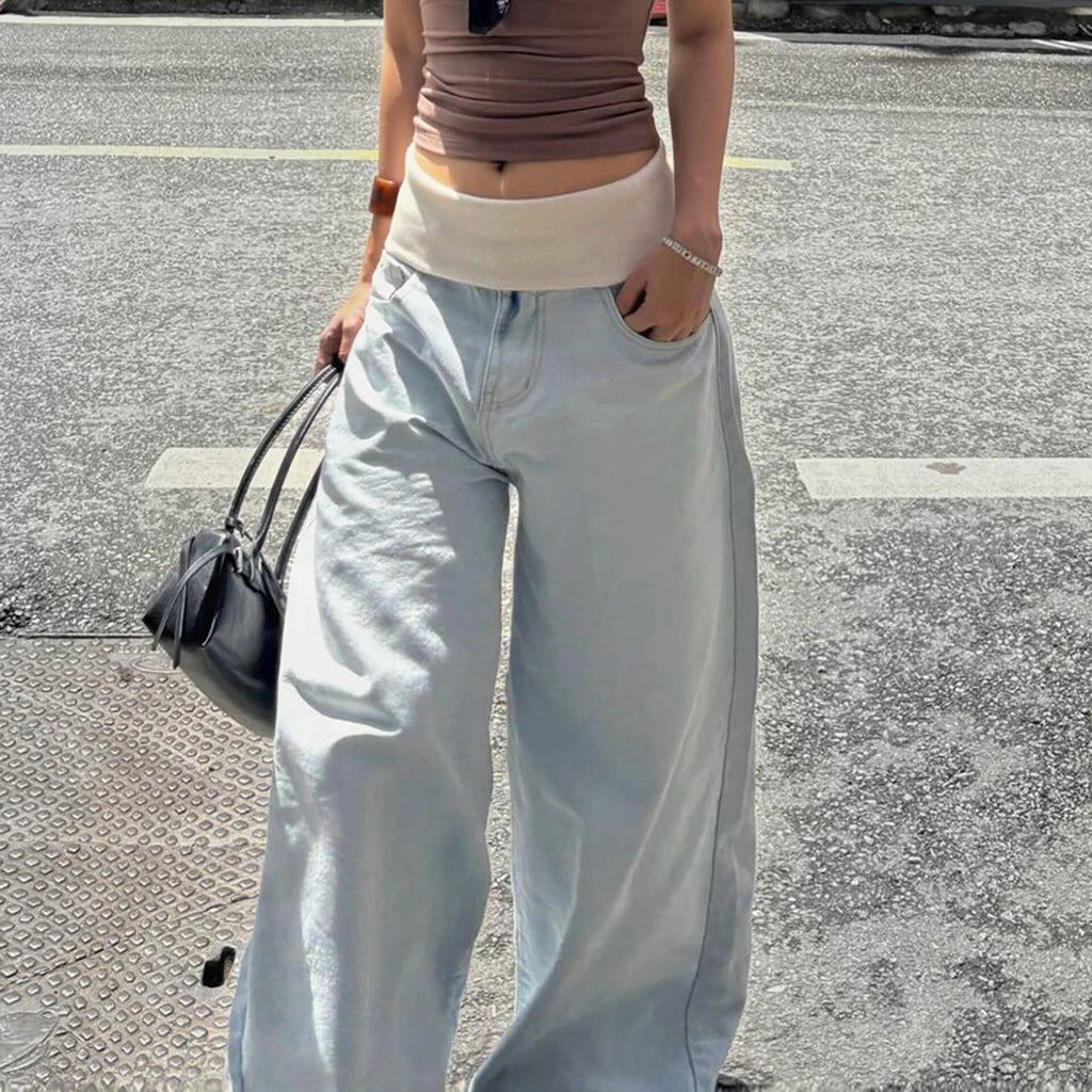 SUCHCUTE Streetwear Low Waisted Casual Straight-Leg Jeans Y2K Baggy Denim Pants Woman  Long Trousers Summer Clothing Harajuku