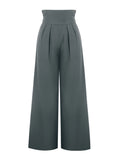 Women's Grey High Waist Wide Leg Suit Pants Pleated Wrap Waist Flowy Palazzo Pants Fashion Spring Summer Office Daily Trousers