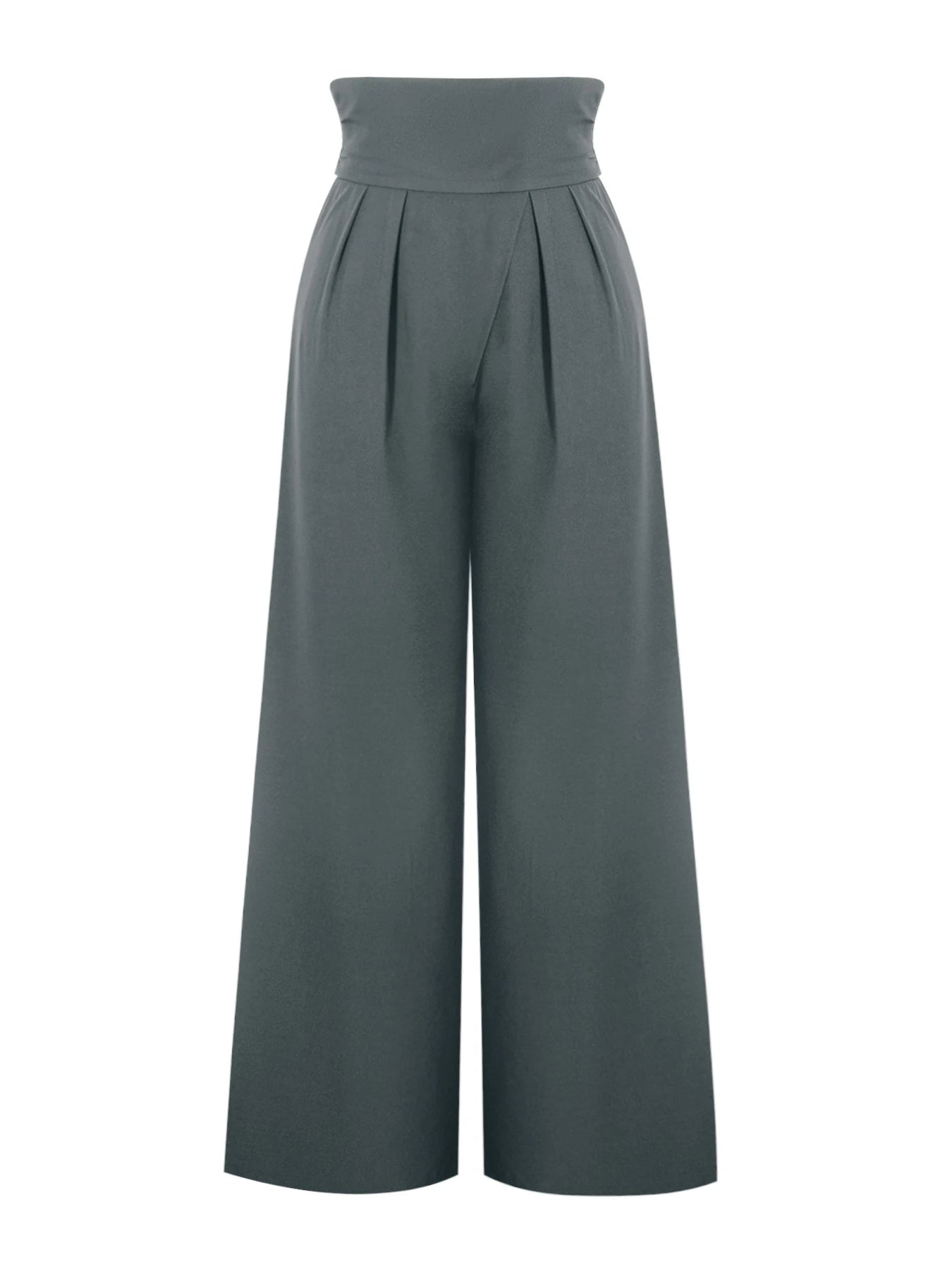 Women's Grey High Waist Wide Leg Suit Pants Pleated Wrap Waist Flowy Palazzo Pants Fashion Spring Summer Office Daily Trousers