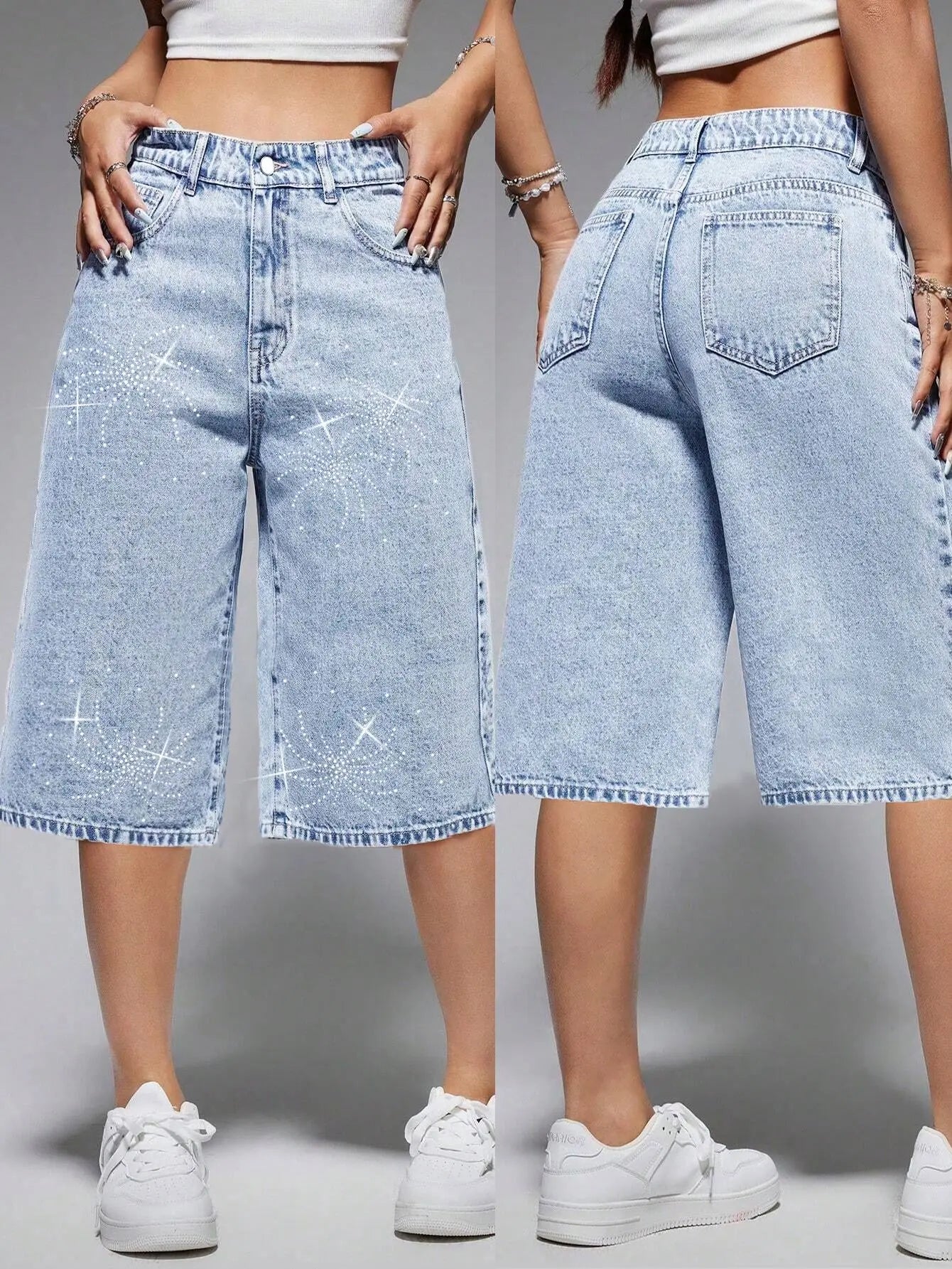Ladies Decorative Contrast Color Bell Bottom Jeans Shorts Women's Denim Cutoffs Seven-Five Pants Feminine Casual Shorts