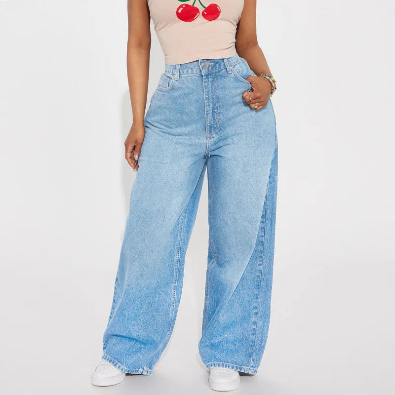 High Waist Straight Leg Jeans Women's Denim Pants Comfortable Casual Style Cotton Blend Long Trousers Trendy Commute Style