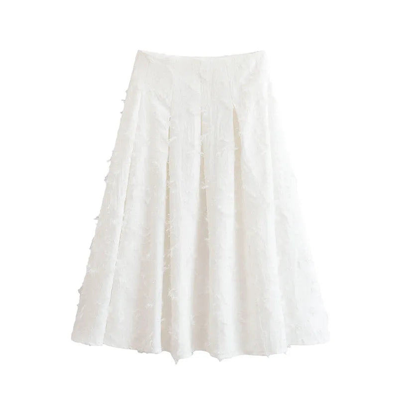 HH Women Tassel Sets White Turn-Down Collar Single-Breasted Shirts+High Waist Zipper A-Line Long Skirts Female Holiday Suit