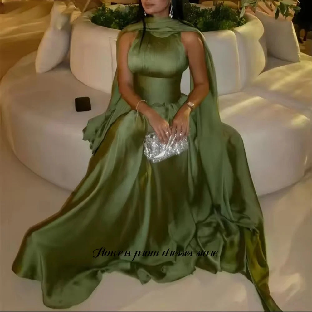 Flowers Pleats A Line Party Dress Formal Evening Dress with Scarf Formal Party Dress for Women فساتين مناسبة رسمية Customized