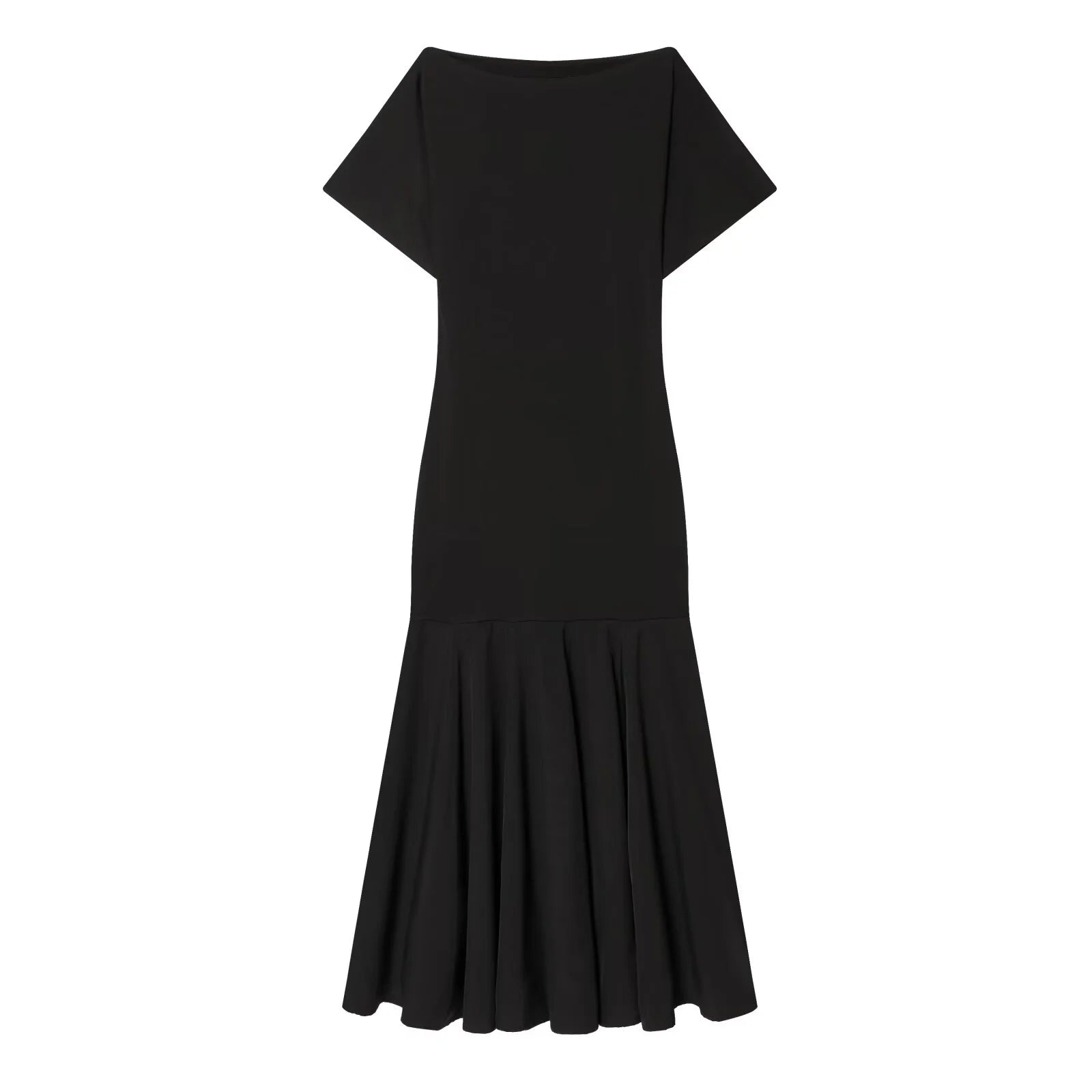 KONDALA Vintage Boat Collar Long Dress Women's Elegant Casual Splicing Pleated Dress New 2026 Spring Summer Fashion Slim Dress