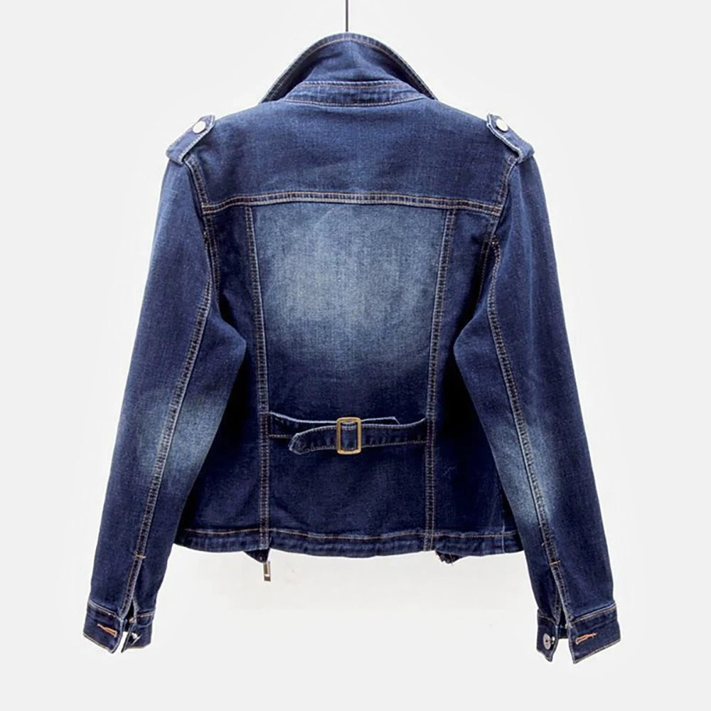 Spring and Autumn Trend New style, Fashion Denim Jacket for Women, Suit Collar Motorcycle Jacket coat, Slim Fit Trendy Top