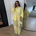 Lapel Short Sleeve Pocket Solid Color Shirt Pants Set Loose Fit Straight Leg Trouser 2026 Spring Casual Women Daily Outfit