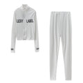 2026 Women's High-Necked 2-Piece Sport Suit with Embroidered Letters And Zipper Detail