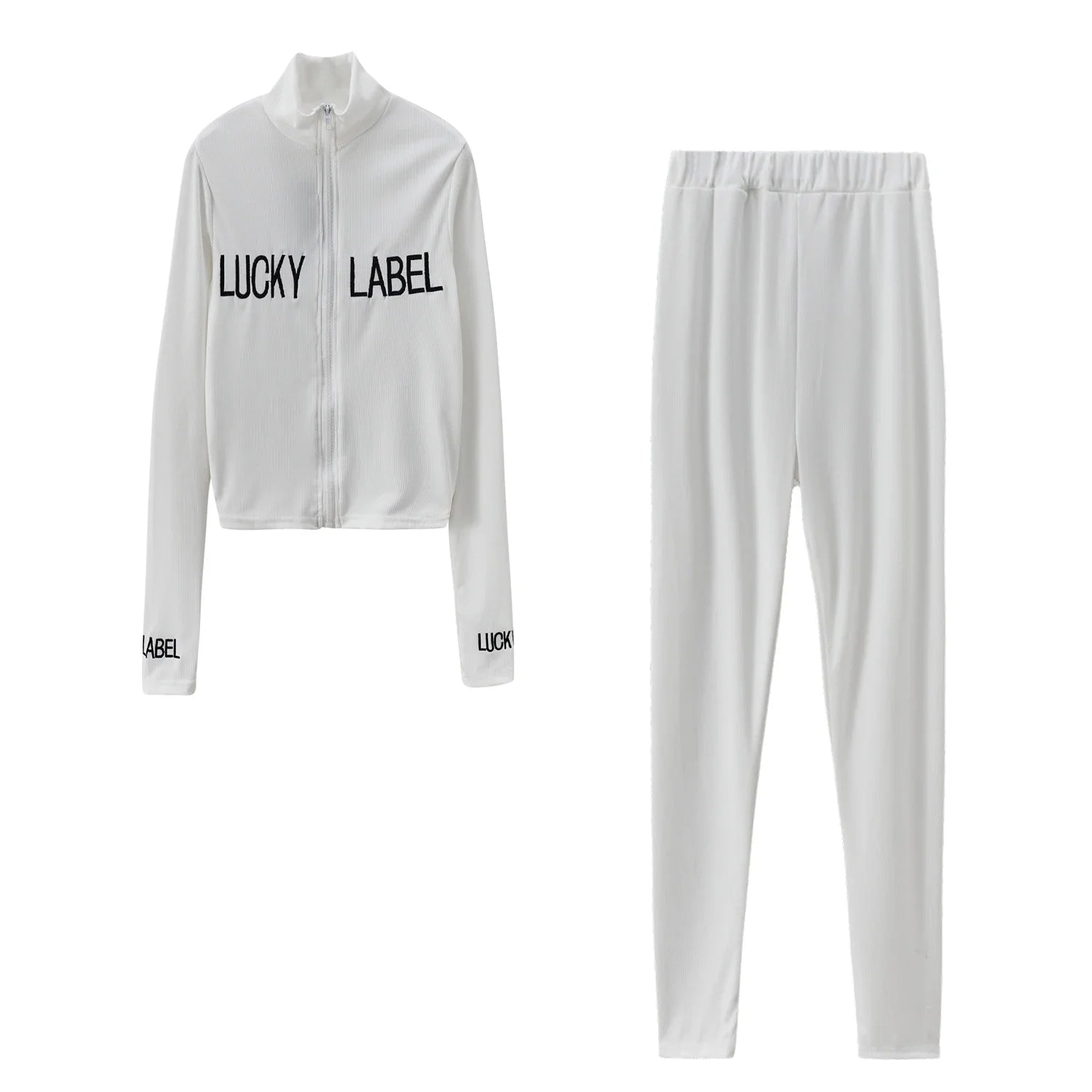 2026 Women's High-Necked 2-Piece Sport Suit with Embroidered Letters And Zipper Detail