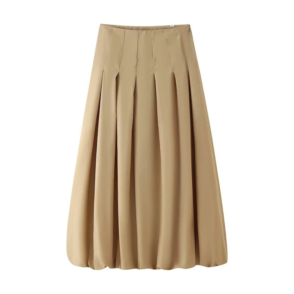 Women's Autumn New Short Zipper Jacket Short Sleeved Top High Waisted Pleated Lantern Flower Bud Half Skirt Set