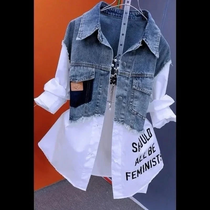Fashion Striped Denim Jacket Women's Spring/Summer 2024 New Design Sense Stitching Women Jackets Temperament Coat Top 3022
