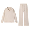 2025 European and American Autumn and Winter New Fashion Casual Women's Long Sleeved Drawstring Solid Color Commuting Pants Set