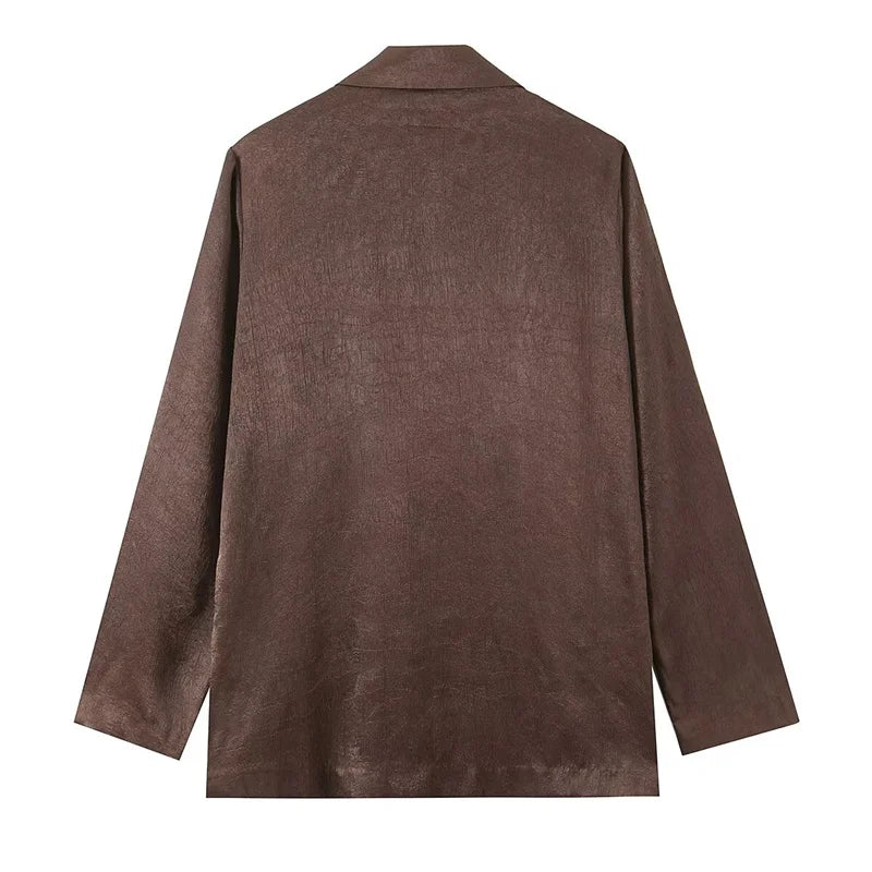 Women's Suit 2026 Spring New Style Reddish-Brown Long Sleeve Draped Pleated Decorative Simple Blazer and Trousers Set Fashion