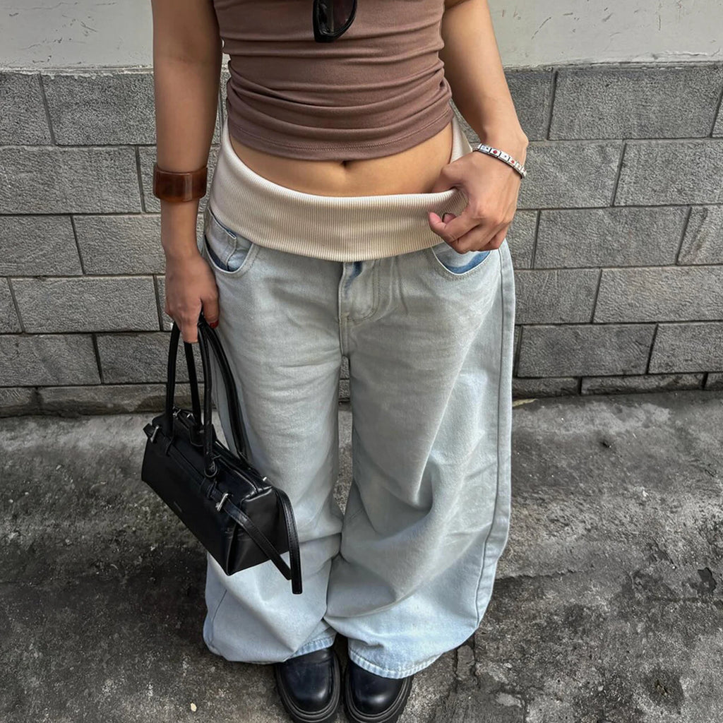 SUCHCUTE Streetwear Low Waisted Casual Straight-Leg Jeans Y2K Baggy Denim Pants Woman  Long Trousers Summer Clothing Harajuku