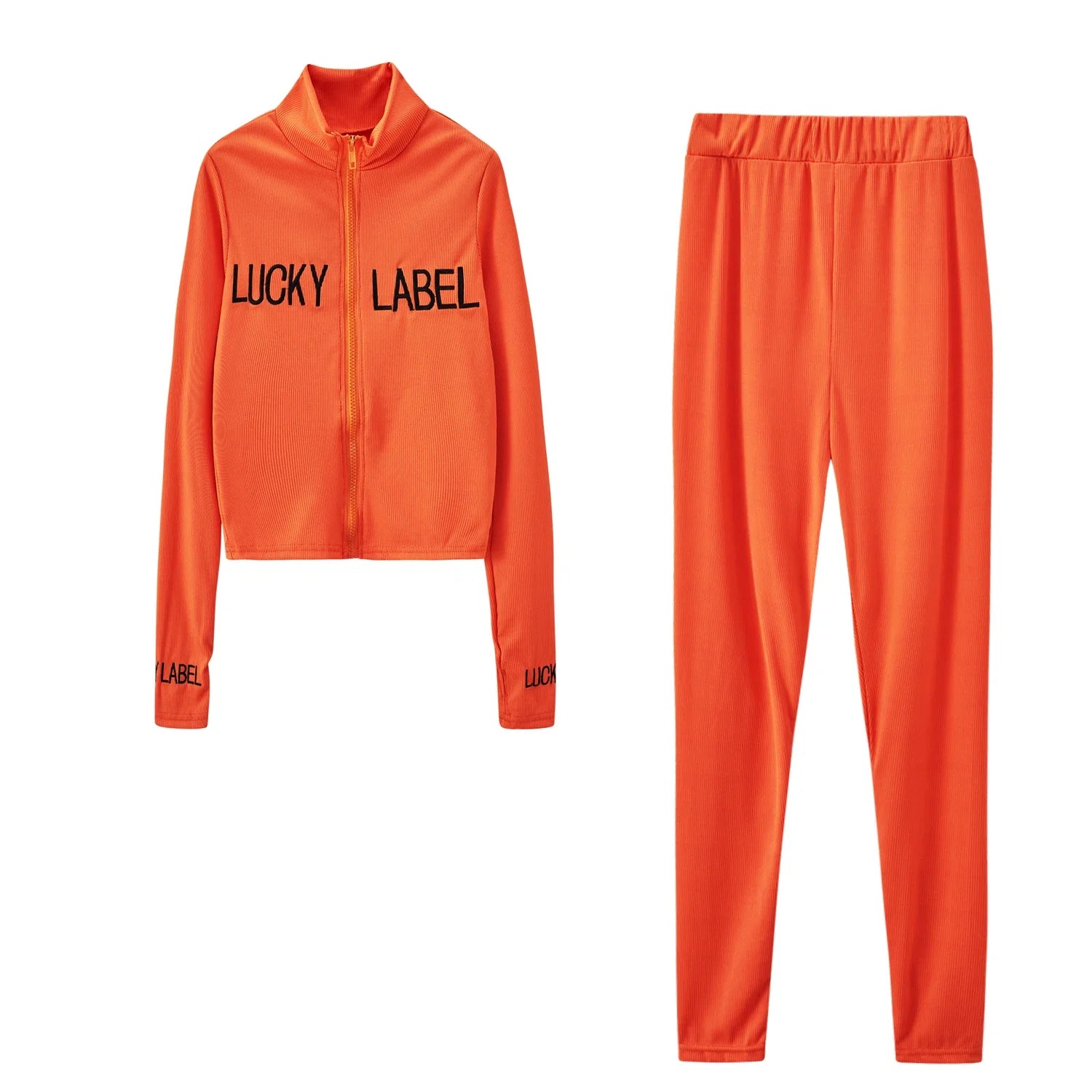 2026 Women's High-Necked 2-Piece Sport Suit with Embroidered Letters And Zipper Detail