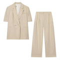 TFMLN 2026 Women's Blazer Jacket Suit Elegant Short Sleeve Double Breasted Slim Fit Jackets Straight Pants Lady Commuter Set