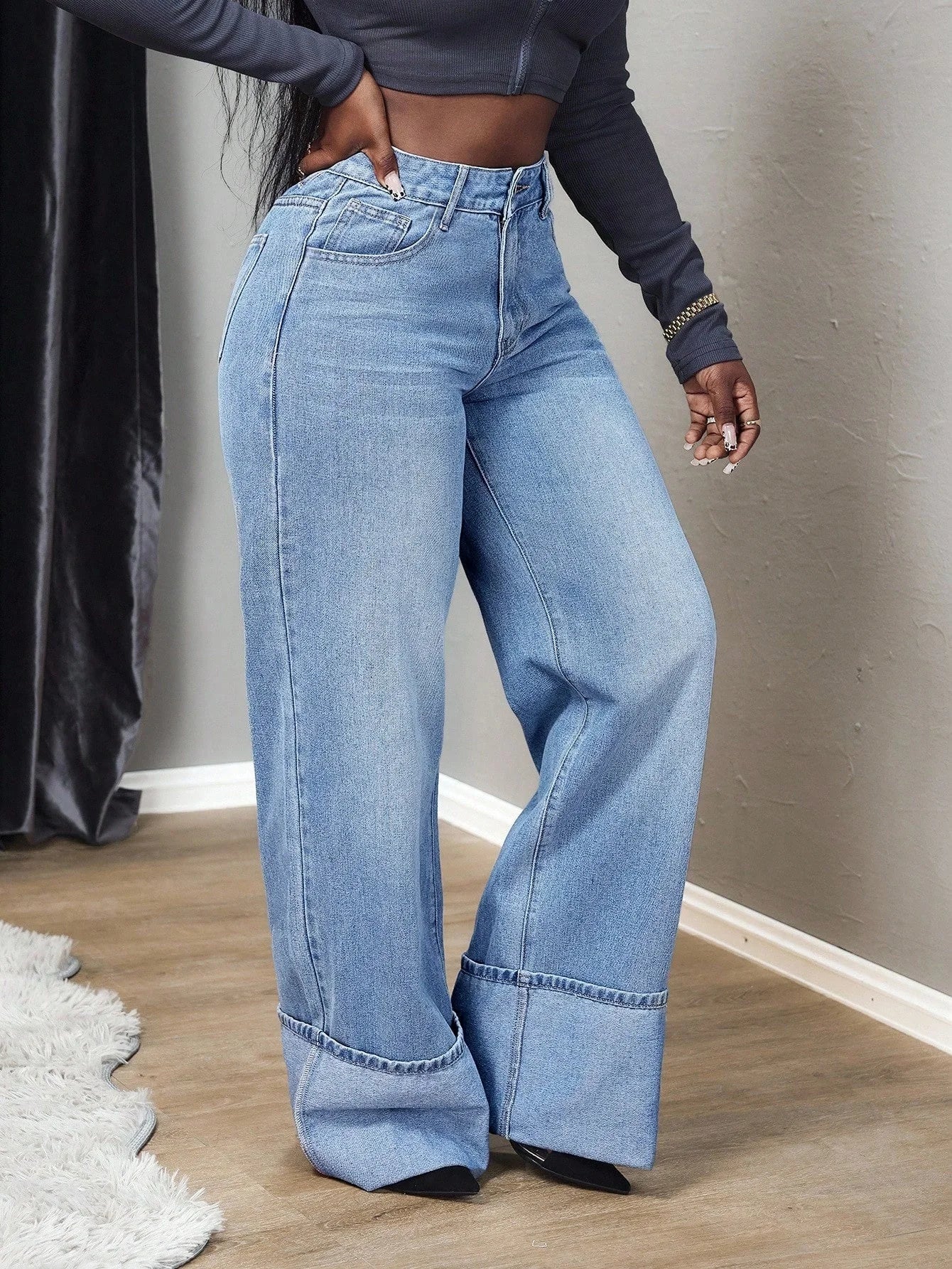 Unisex Denim Pants Black Baggy Jeans For Man Minimalist Solid Color Original Drip No accessories or belts included