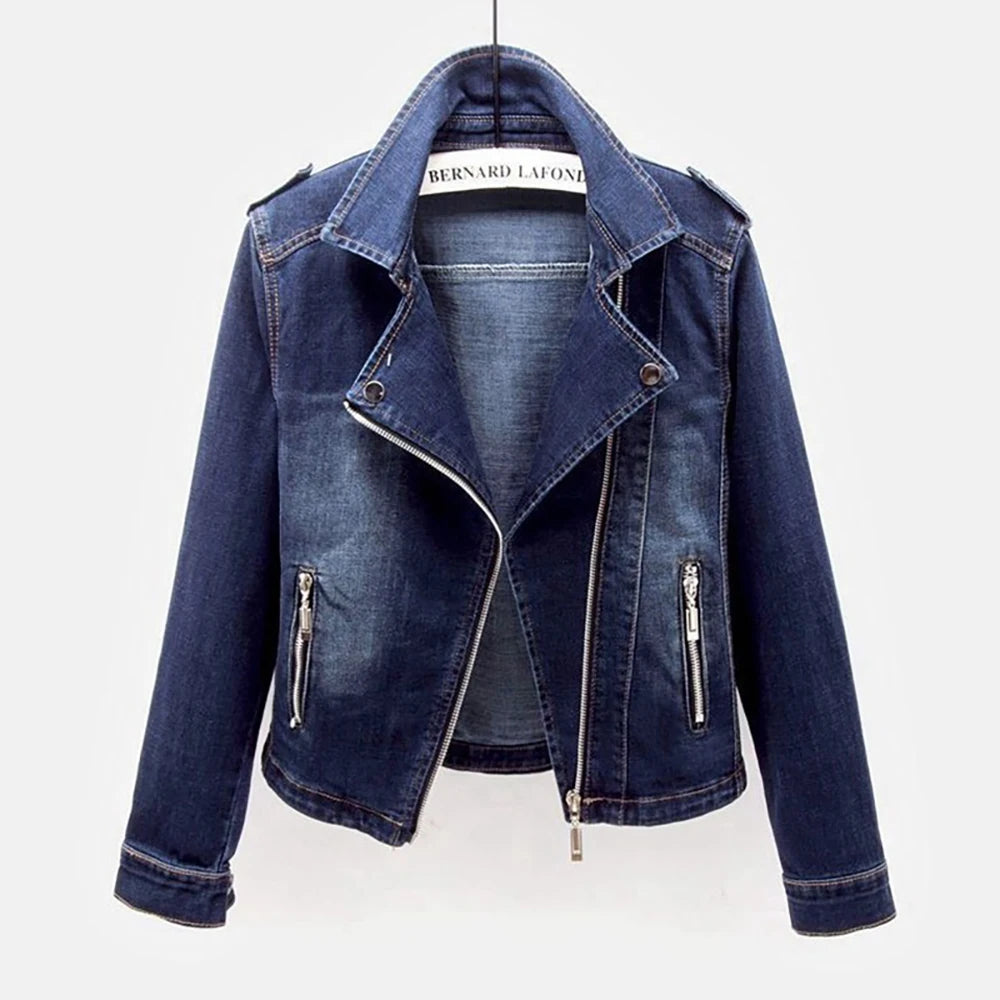 Spring and Autumn Trend New style, Fashion Denim Jacket for Women, Suit Collar Motorcycle Jacket coat, Slim Fit Trendy Top
