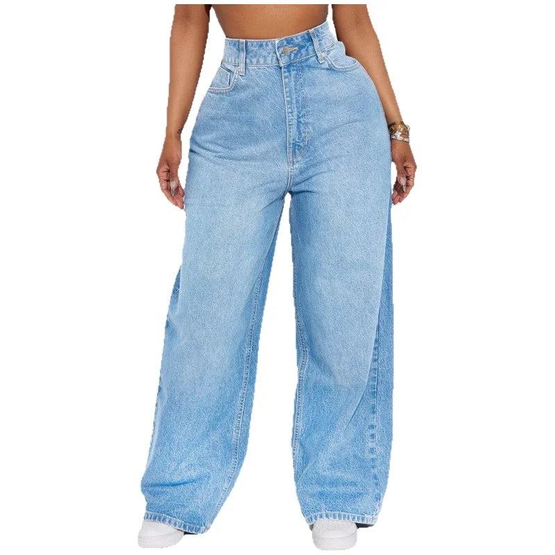 High Waist Straight Leg Jeans Women's Denim Pants Comfortable Casual Style Cotton Blend Long Trousers Trendy Commute Style