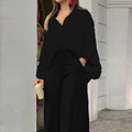 Fashion Print Set Women Casual Long Sleeve Button Shirt+Pockets High Waist Wide Leg Pants Office 2 Piece Sets Lady Spring Summer