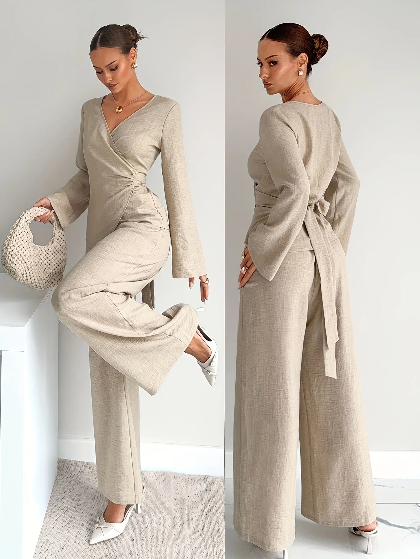 New Autumn Waist-Cinching Shirt Set Elegant Two-Piece Casual Comfortable Ensemble Fashionable Trendy Look