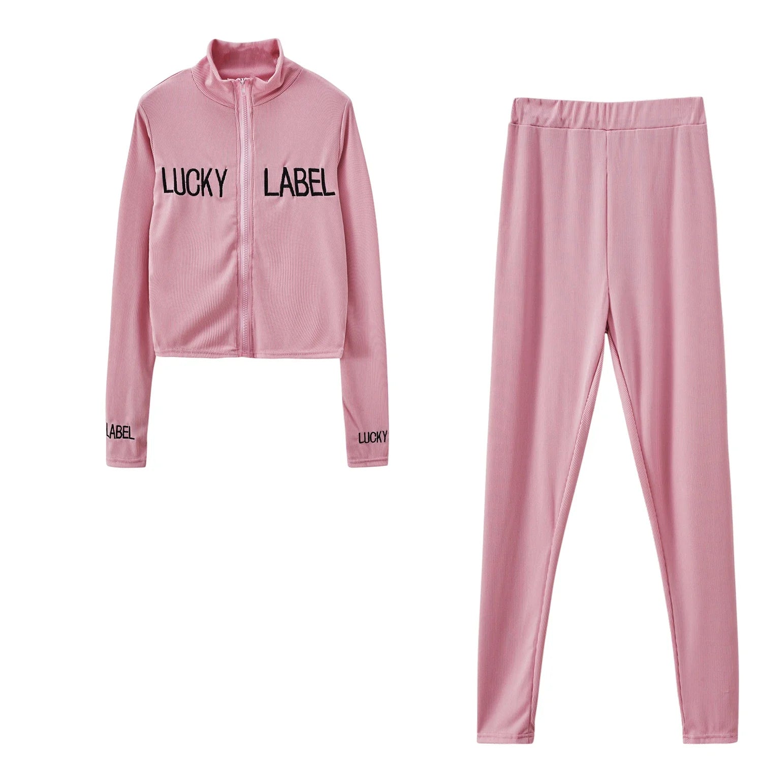2026 Women's High-Necked 2-Piece Sport Suit with Embroidered Letters And Zipper Detail