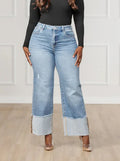 CM.YAYA Women Streetwear Straight Washed Denim Patchwork Wide Leg Jeans Pants 2025 Spring Fashion Ripped Out Party Trousers