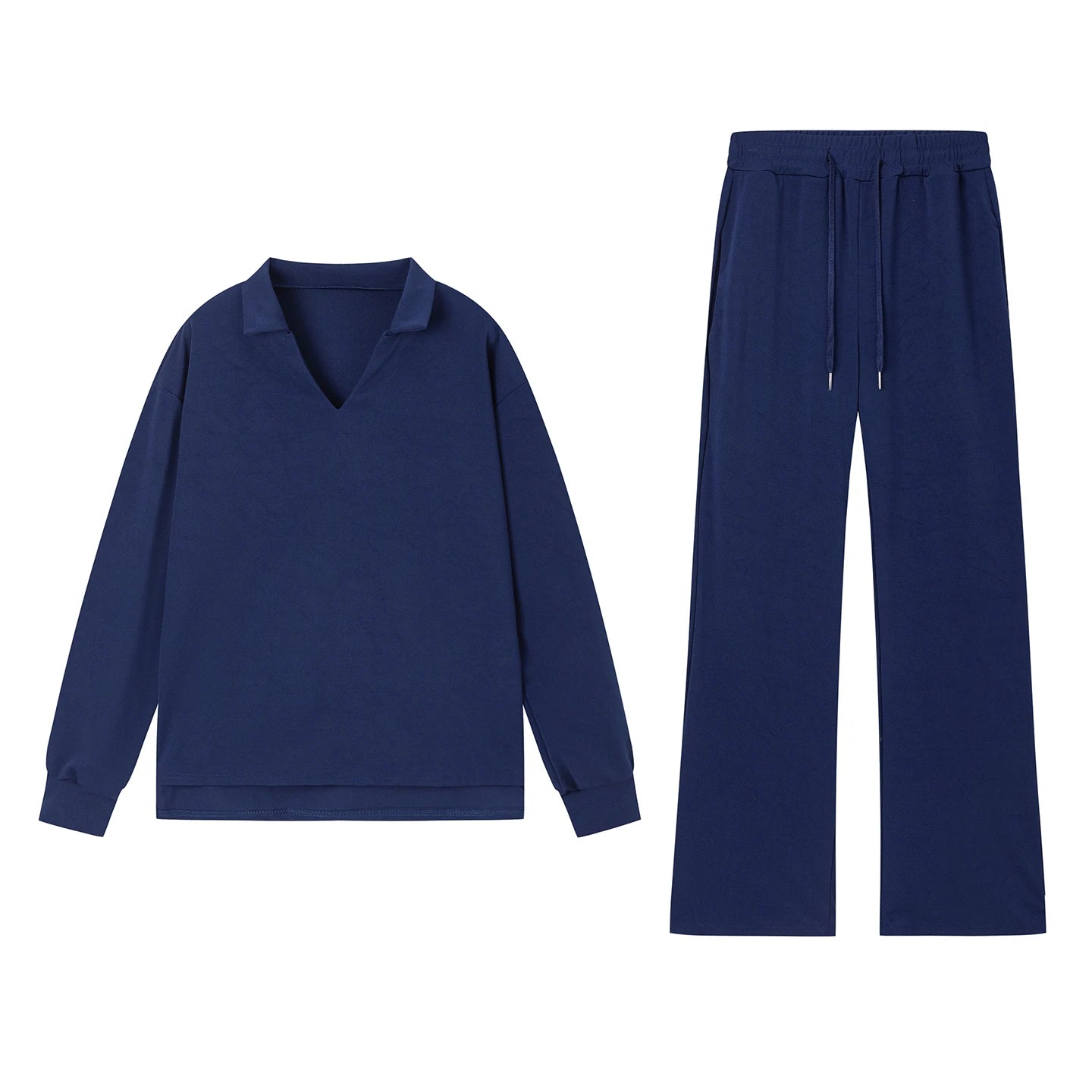 2025 European and American Autumn and Winter New Fashion Casual Women's Long Sleeved Drawstring Solid Color Commuting Pants Set