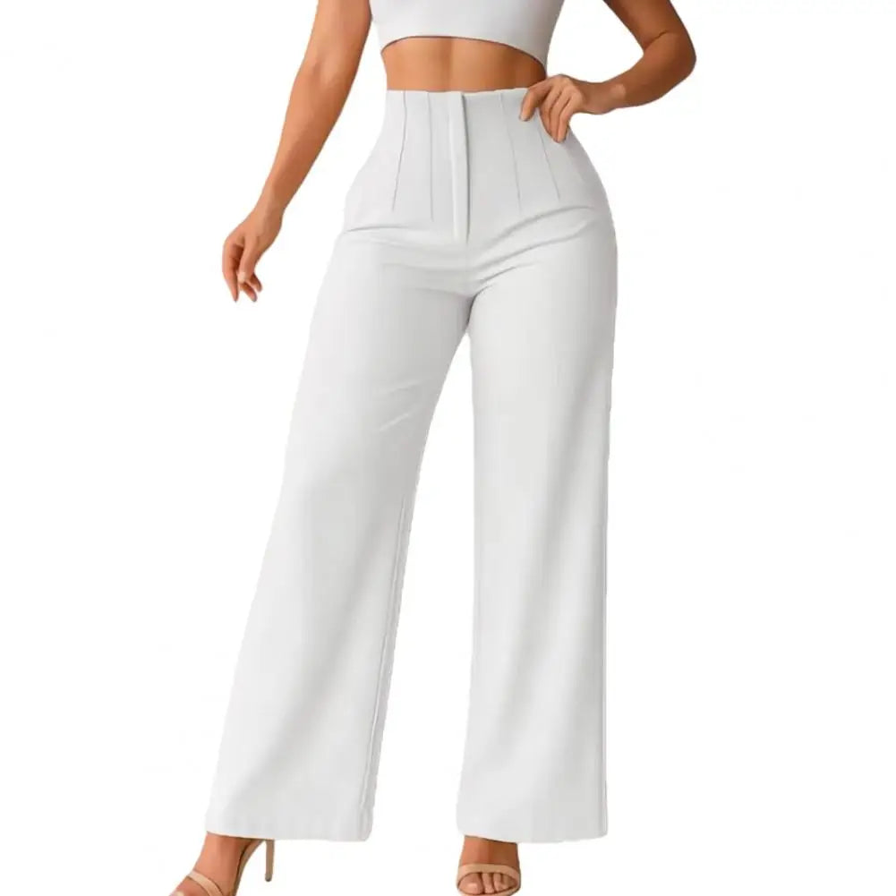 Women Pants High Waist Pure Color Casual Wide Leg Trousers Pure Color Suits Pants Commuting Pants Work Daily Casual Trousers