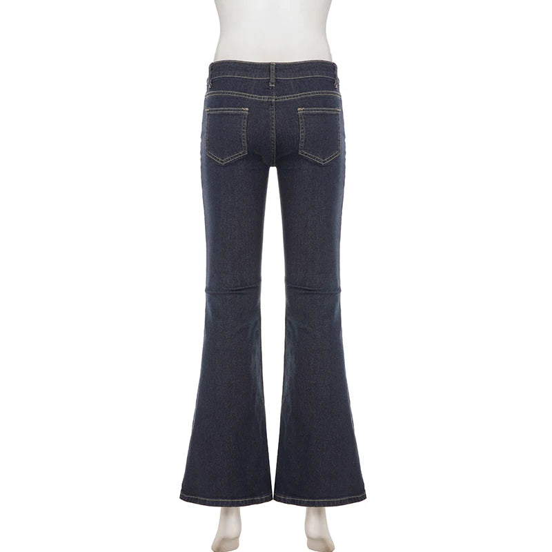 SUCHCUTE Dark Blue Low-Rise Slim-Fit Flare Jean Y2k Aesthetic 2000s Denim Trousers Chic Sexy Pant Casual Outfit Grunge Fairycore