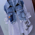 Fashion Striped Denim Jacket Women's Spring/Summer 2024 New Design Sense Stitching Women Jackets Temperament Coat Top 3022